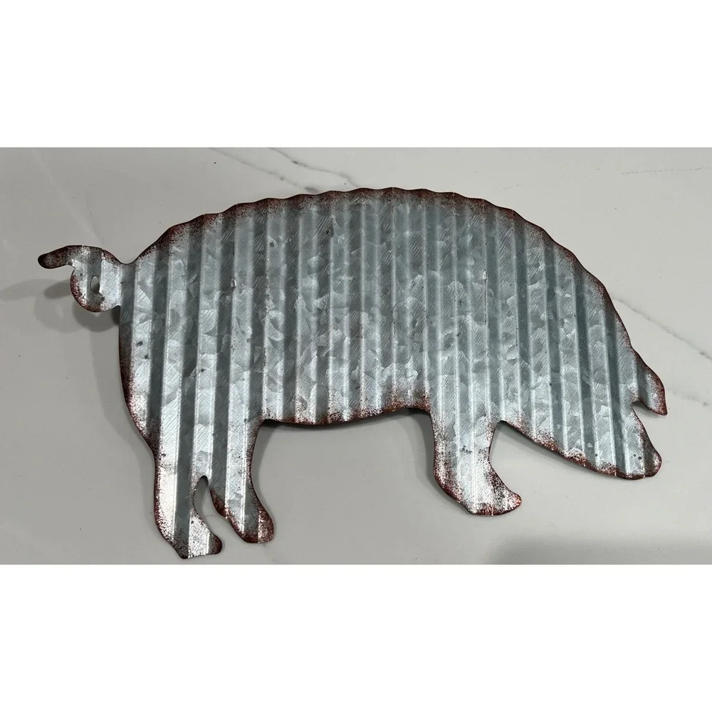 Rustic Corrugated Galvanized Metal Pig Wall Decor Farmhouse Country Sign 10.5in